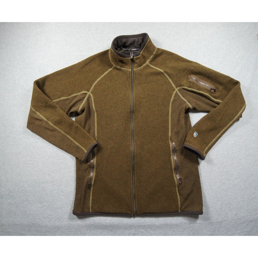 Kuhl Jacket Mens Medium Brown Full Zip Fleece Alfpaca Outdoor Hiking Casual
